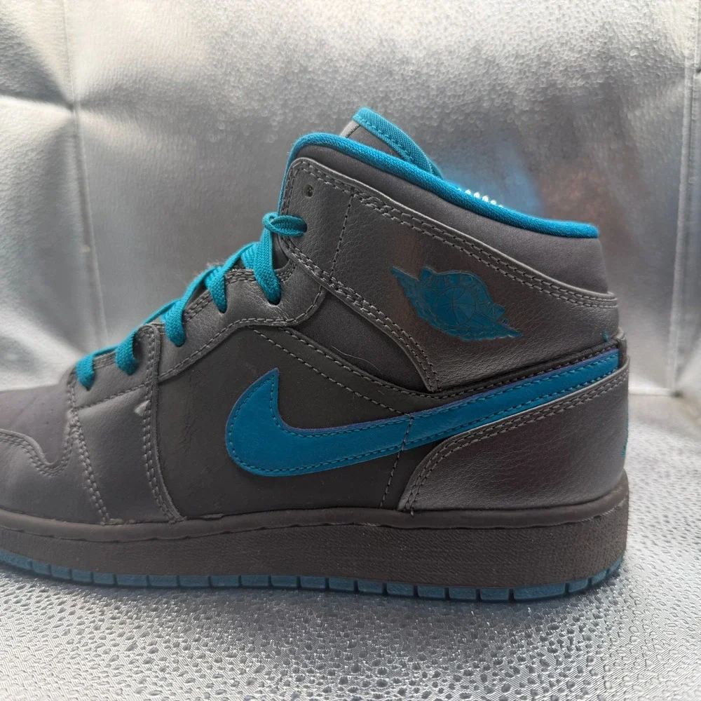 Size 6.5Y Nike Air Jordan 1 Mid GG Dark Gray Teal Girls Sneaker Shoes 555112-027